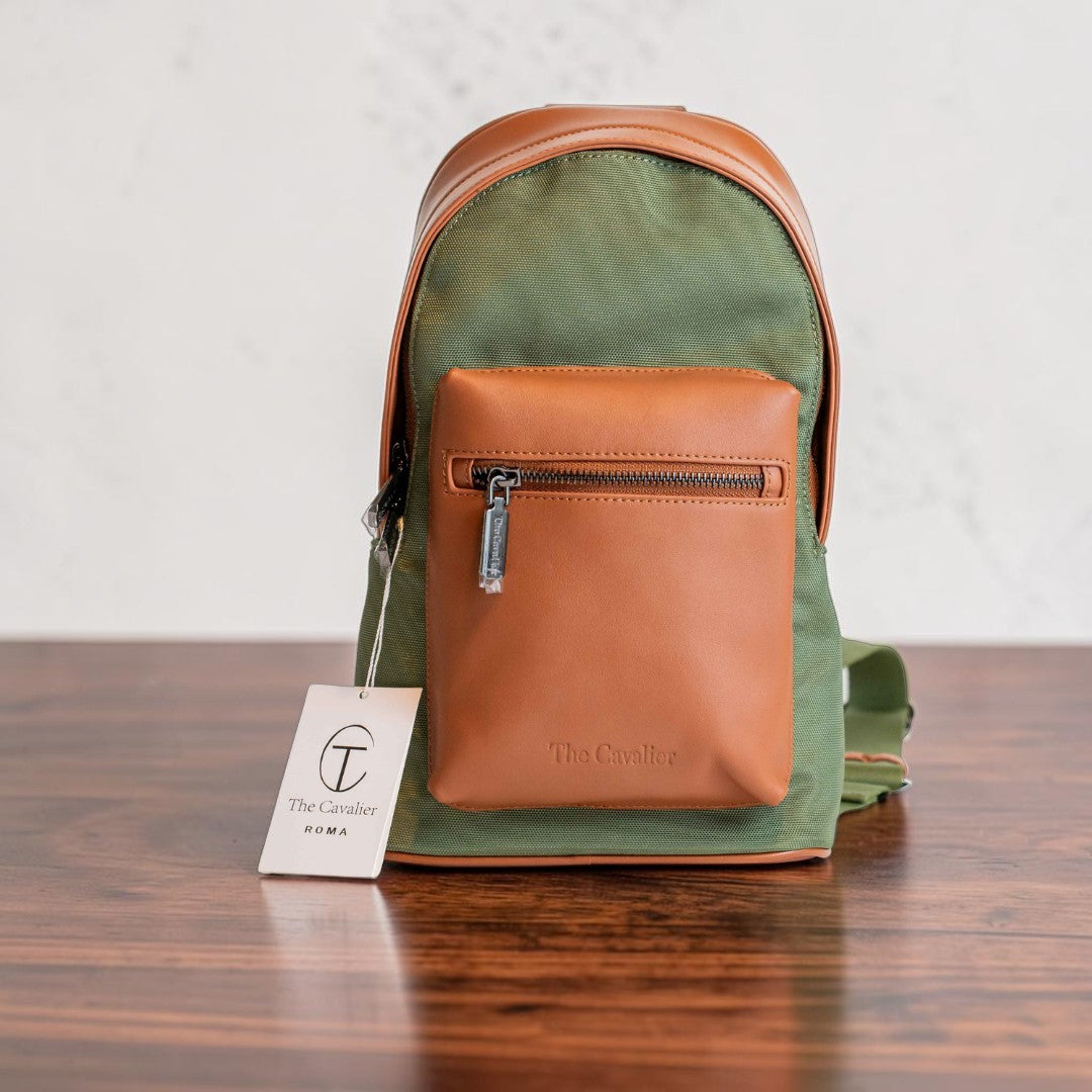 Zaino Piccolo Pelle e Tessuto con Tracolla Verde