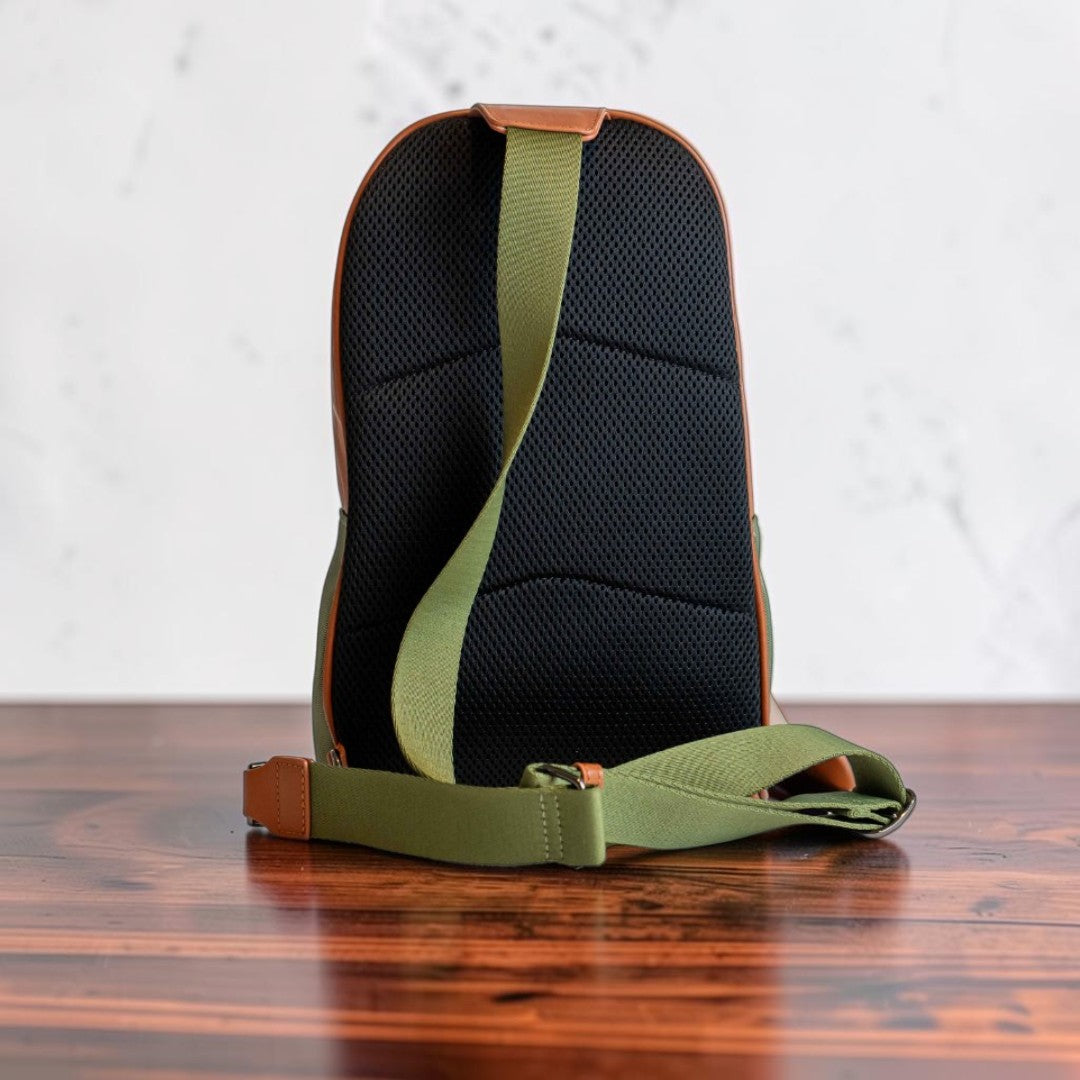 Zaino Piccolo Pelle e Tessuto con Tracolla Verde