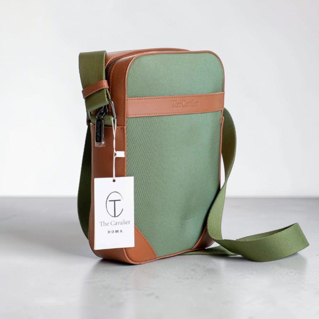 Tracolla Compatta Pelle Tessuto Verde