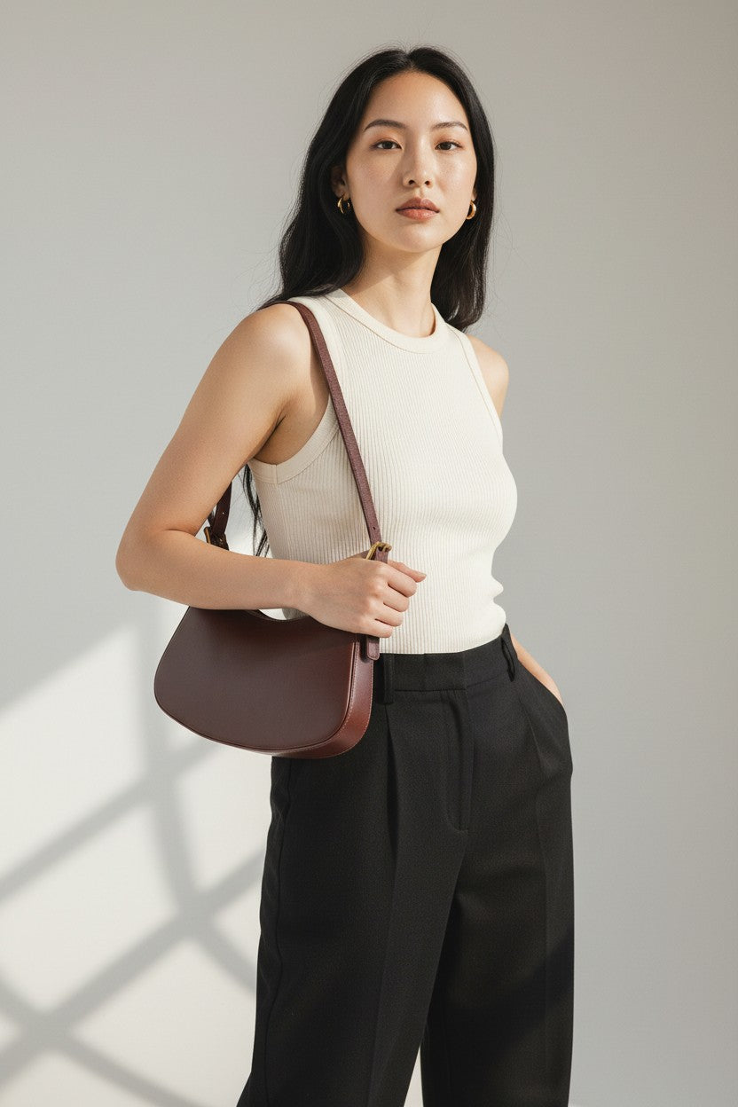 Borsa a Spalla Donna in Pelle Bourdeaux