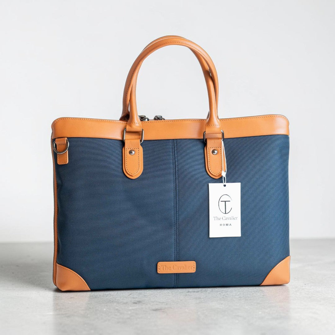 Borsa Business Tessuto in Pelle Blu