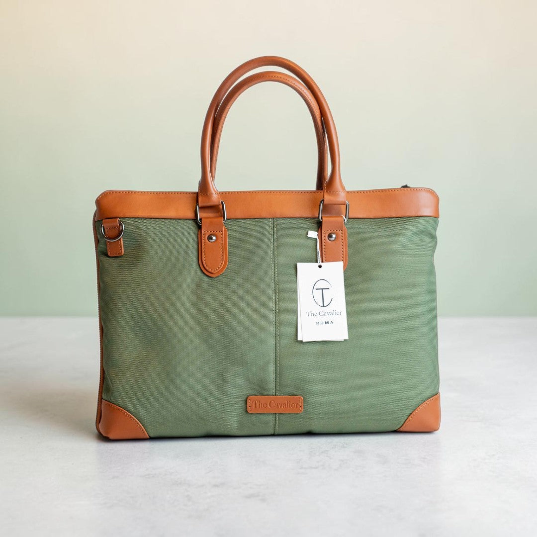 Borsa Business Tessuto in Pelle Verde