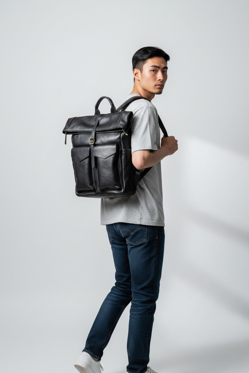 Zaino in Pelle Grande Nero