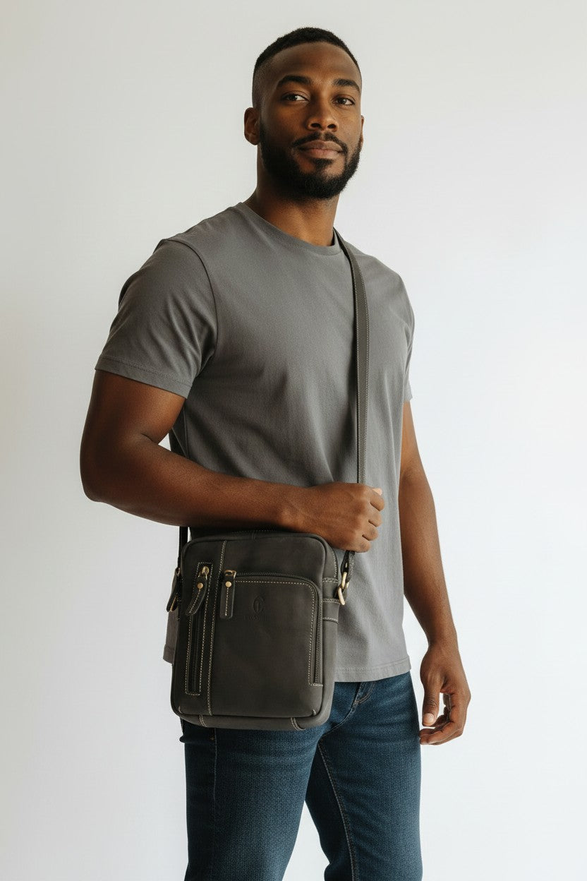 Borsello Doppia Zip in Pelle Nero