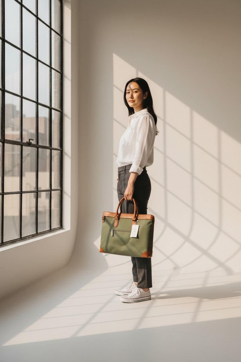 Borsa Business Tessuto in Pelle Verde