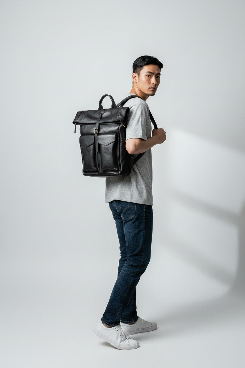 Zaino in Pelle Grande Nero