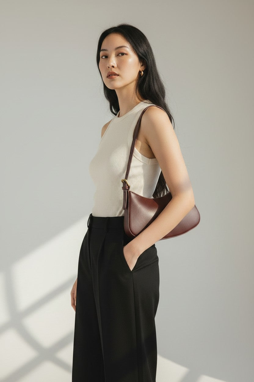 Borsa a Spalla Donna in Pelle Bourdeaux