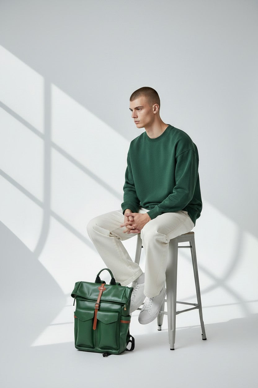 Zaino in Pelle Grande Verde