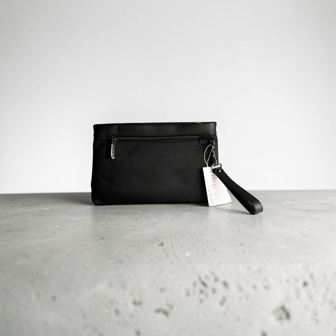 Pochette in Tessuto e Pelle Nero