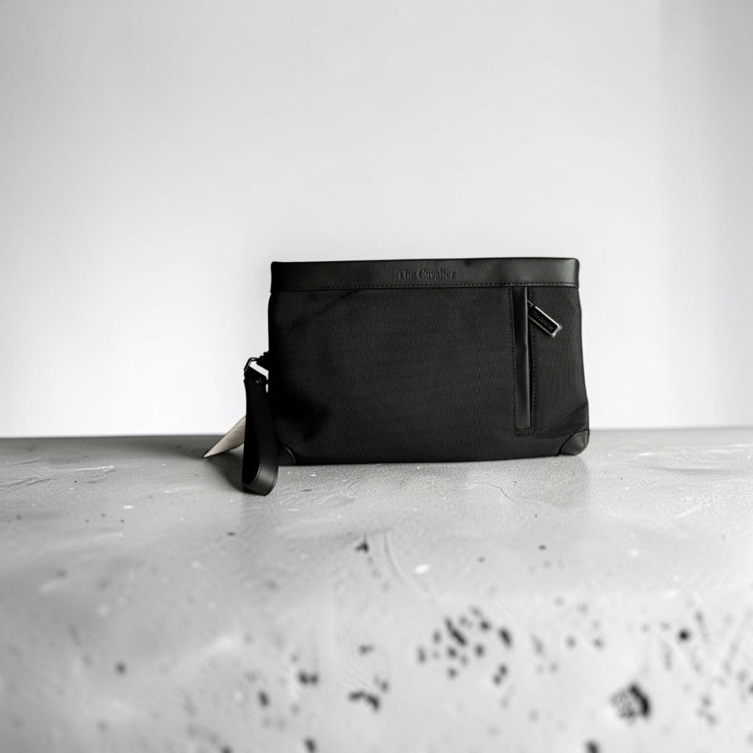 Pochette in Tessuto e Pelle Nero