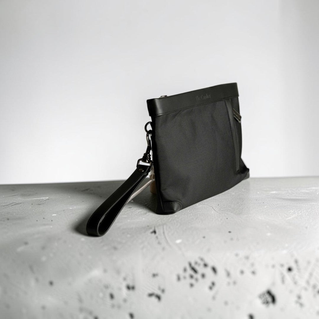Pochette in Tessuto e Pelle Nero