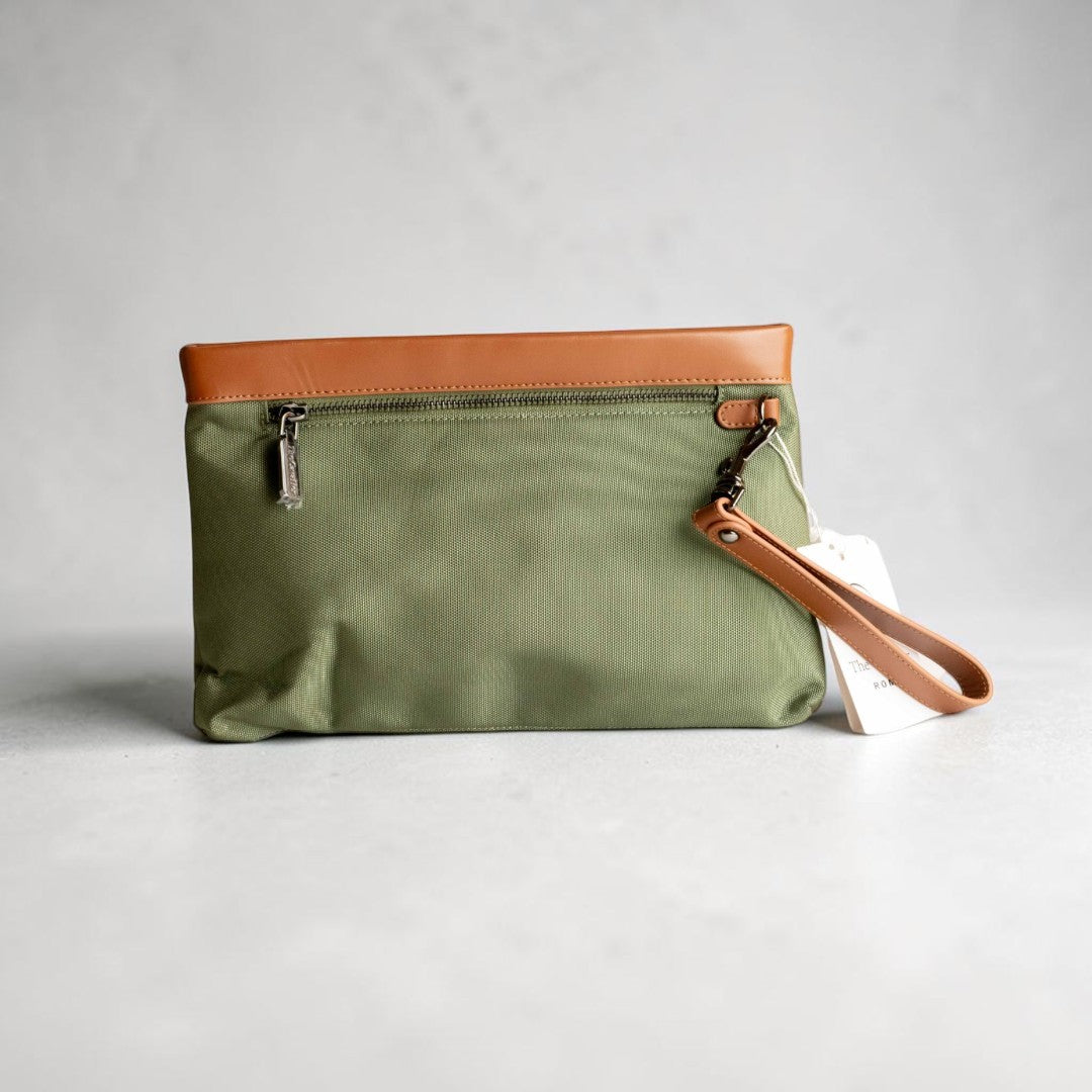 Pochette in Tessuto e Pelle Verde