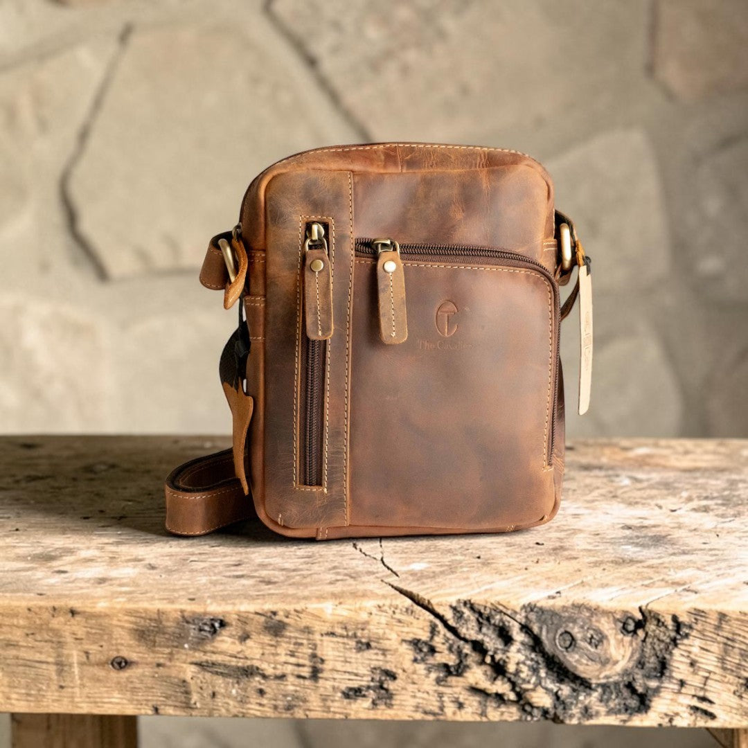 Borsello Doppia Zip In Pelle Cuoio