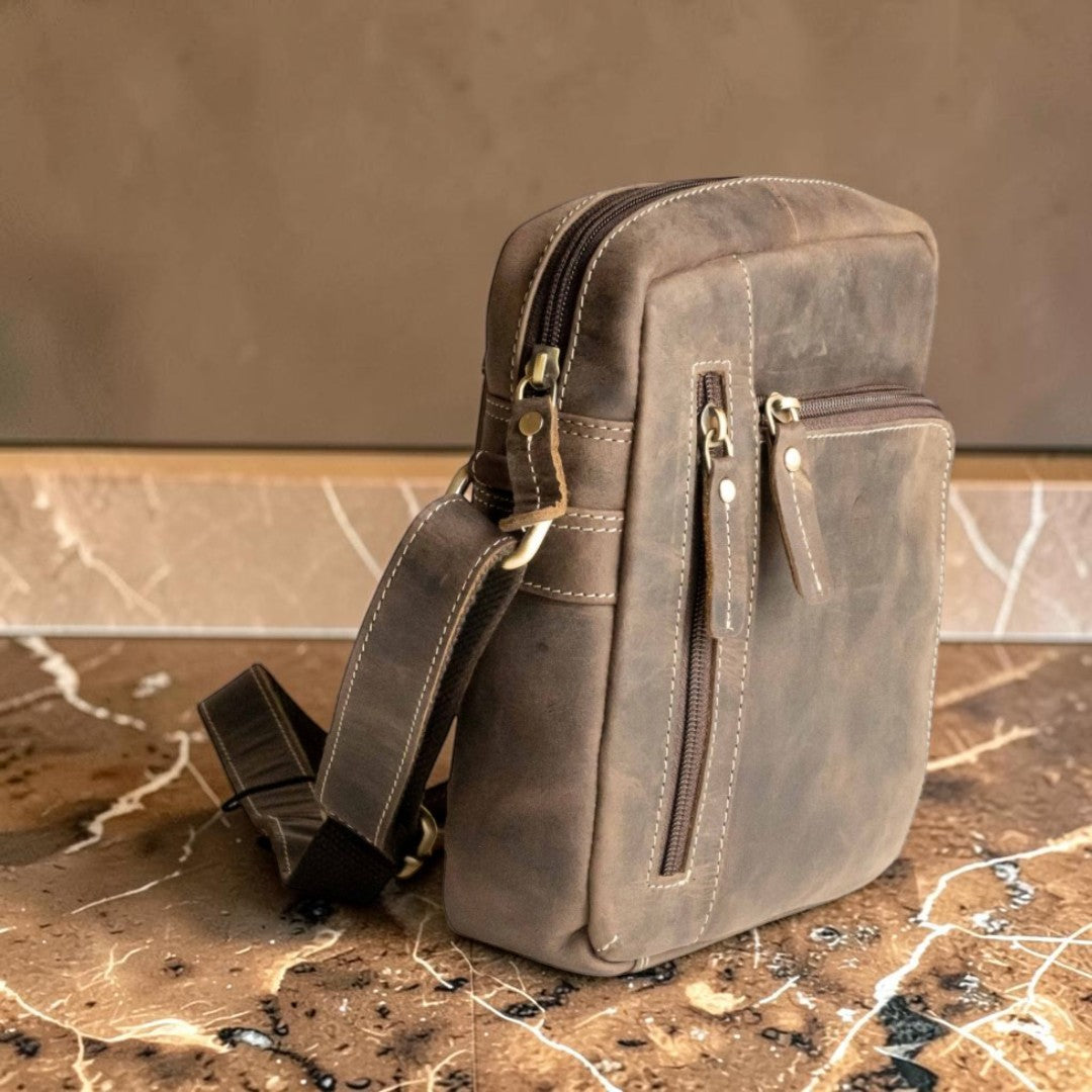 Borsello Doppia Zip in Pelle Testa di Moro