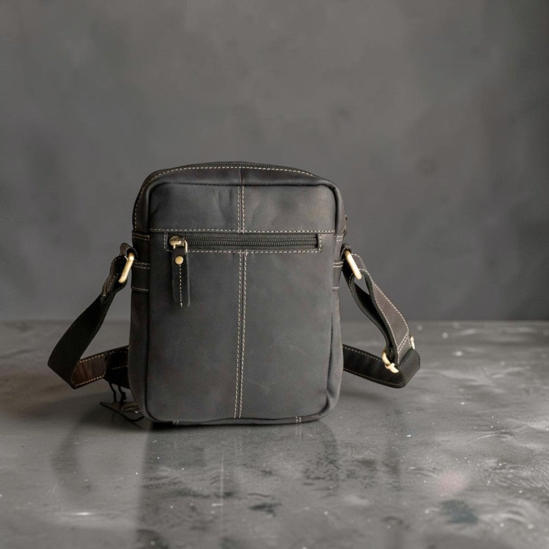Borsello Doppia Zip in Pelle Nero